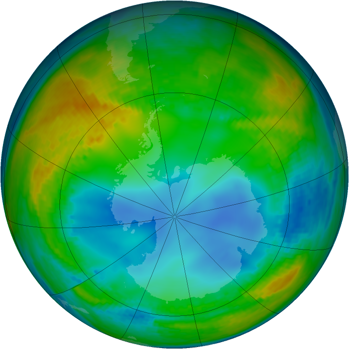 Antarctic ozone map for 21 July 2002